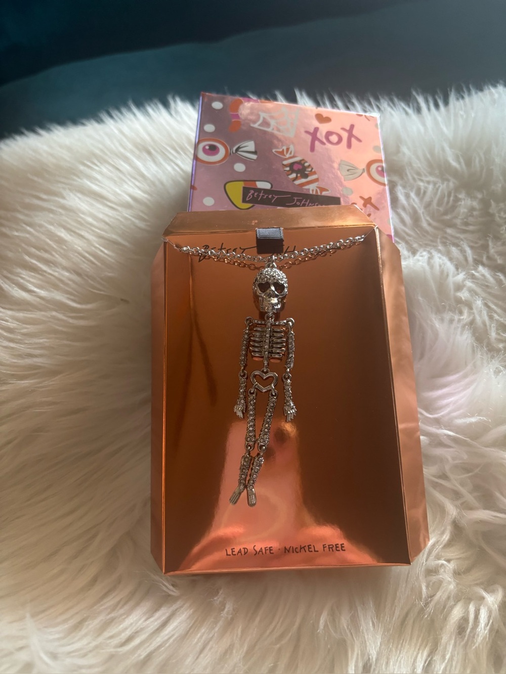Betsey Johnson Silver Skeleton Charm Necklace